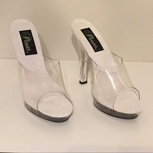 Pleaser clear competition platform heels, sz 9